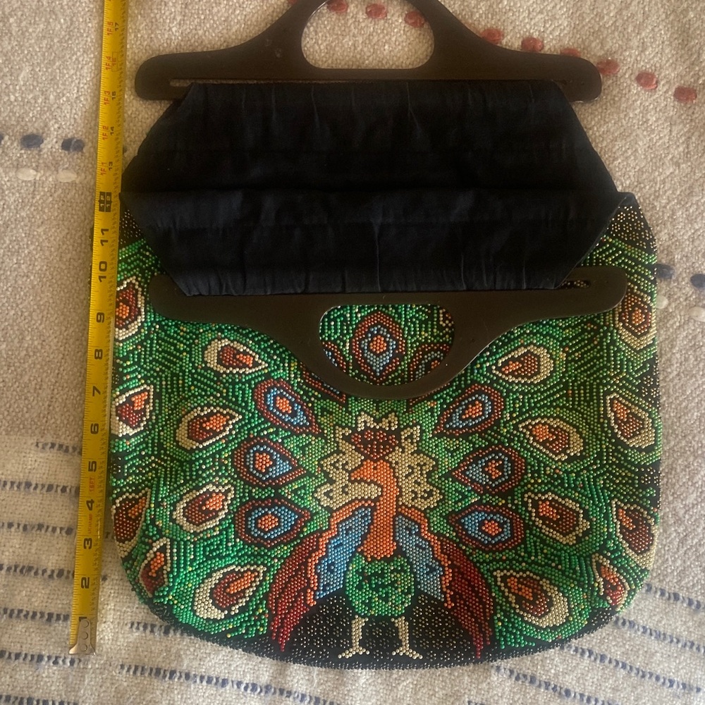 Vibrant Peacock Beaded Tote Bag - Picture 2 of 2